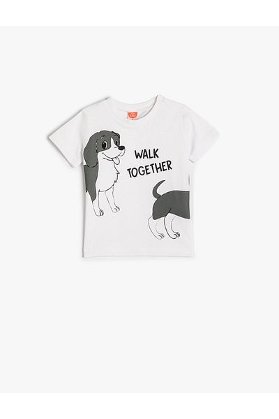 Koton T-Shirt Short Sleeve Dog Printed Crew Neck Cotton