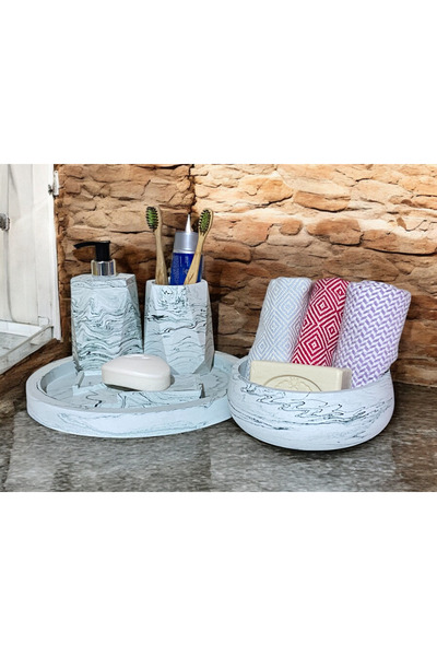 Chiko Mall Σετ αξεσουάρ μπάνιου από σκυρόδεμα διακοσμημένο με αισθητική μαρμά...