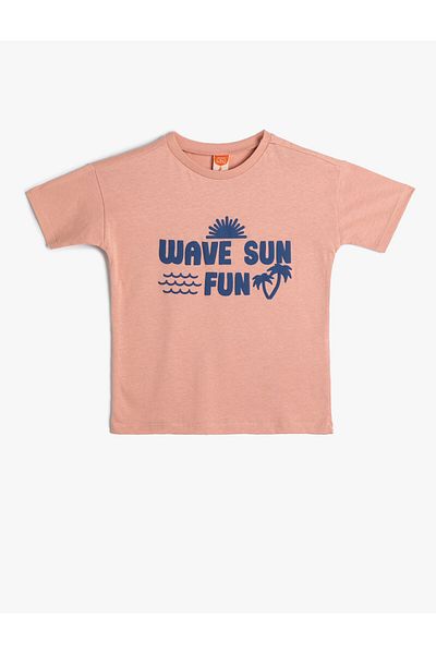 Koton Slogan Printed Short Sleeve T-Shirt Cotton