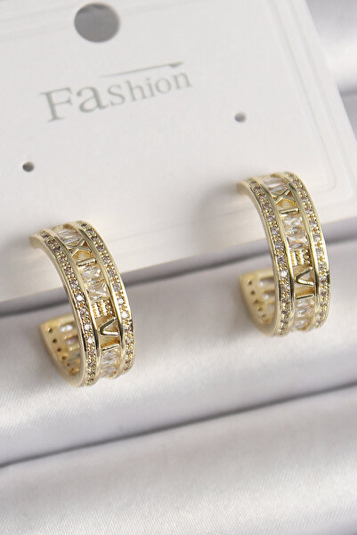 Skygo Brass Gold Color Zircon Stone Processing Detail Hoop Model Women's Earrings - Tj-Bkp9913
