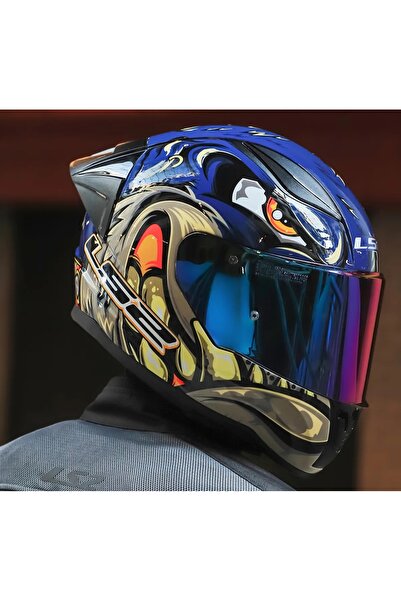 LS2 RAPID 2 RACE SPOX MAVİ-GRİ KAPALI MOTOSİKLET KASKI GÖKKUŞAĞI CAMLI