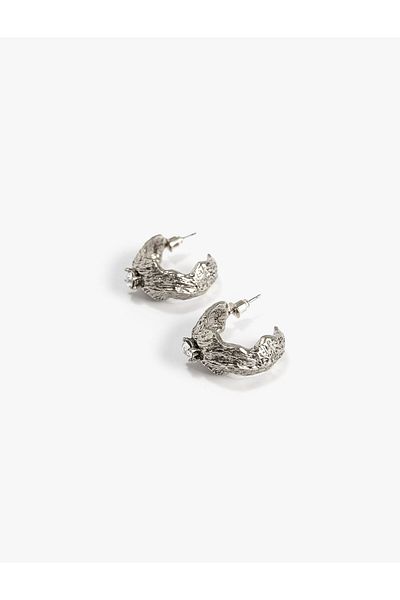 Koton Hoop Earrings with Stones Natural Texture