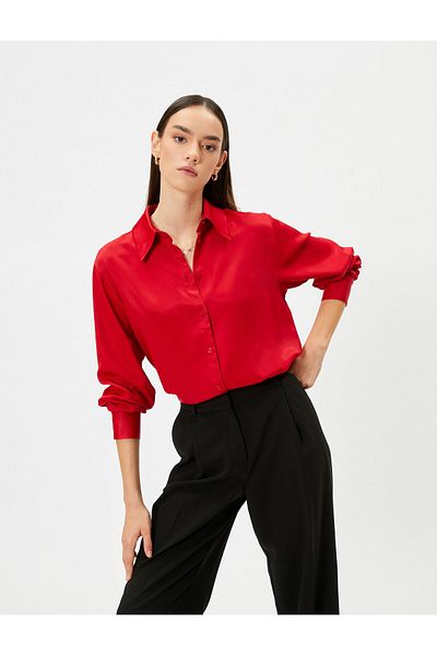 Koton Regul Fit Satin Hemd - geknöpft Langarm Manschette Kragen