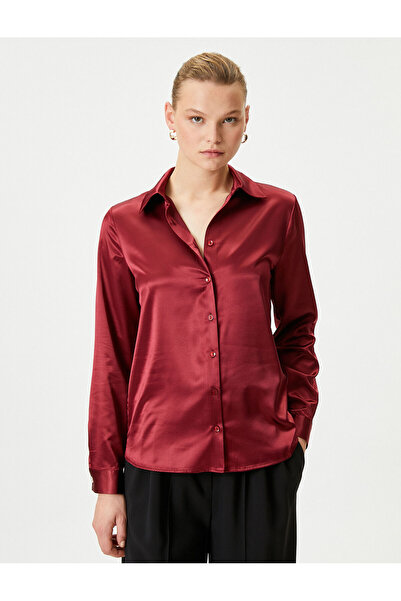 Koton Satynowa koszula zapinana na guziki, długi rękaw, regularny krój