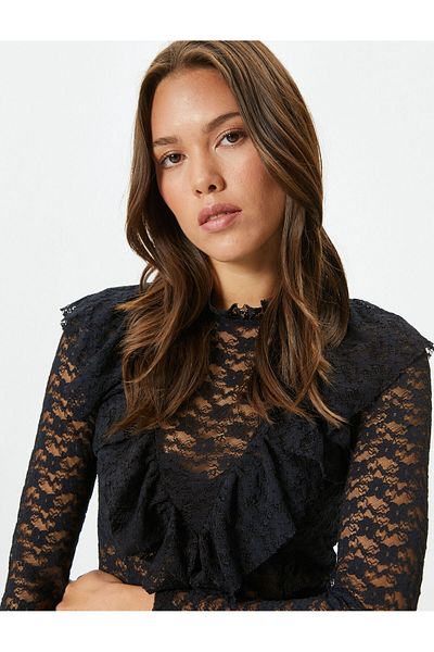Koton Spitzenbluse mit Rüschen und langen Ärmeln