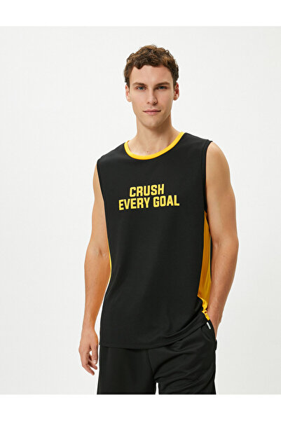 Koton Sleeveless T-Shirt Crew Neck Slogan Printed