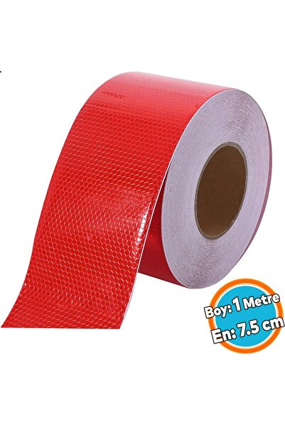 NZB Fosforlu Reflektörlü Bant Kırmızı Reflektif  Şerit Bant 7.5 cm 1 Metre İk...