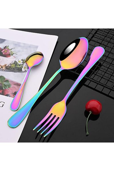 COOYA 24-Pcs Stainless Steel Cutlery Set,with Storage Holder,Simple & Modern Design,Sleek Edge,Multicolour
