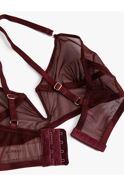 Koton Bralette din tul transparent, necăptușită, cu fereastră în V - îngustă