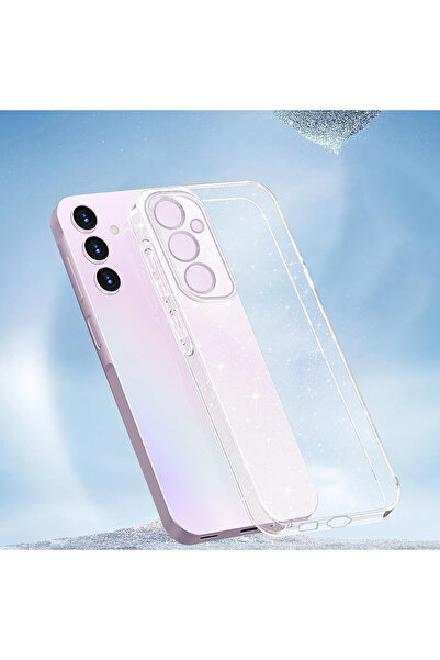 Merwish Samsung Galaxy A35 ve A55 Uyumlu Şeffaf Simli Kılıf Yükseltilmiş Kame...