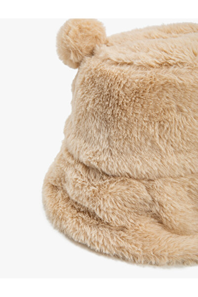 Koton Plush Bucket Hat with Pompom Detail