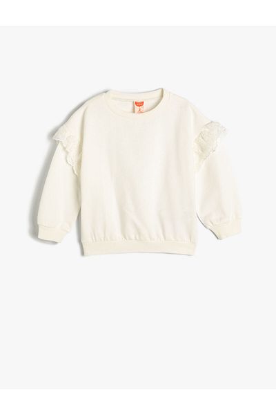 Koton Basic Sweatshirt Ruffled Long Sleeve Crew Neck Raised Cotton