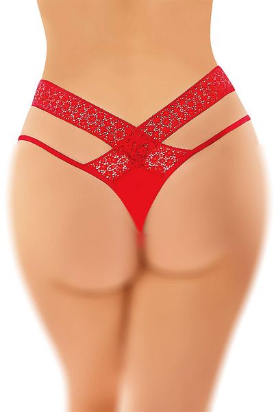 Kompedan Fancy Plus Size Women's Thong with Cross Lace Detail