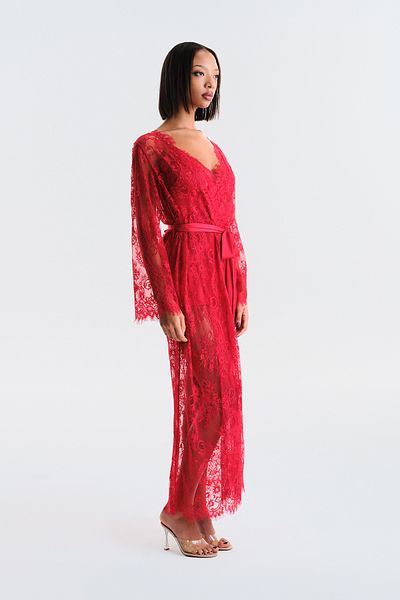 Penti Pirra Lace Red Dressing Gown - Privee Collection