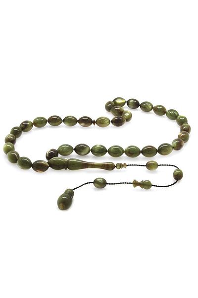 Tesbihane Systemed Barley Cut Pearlescent Green-White Colorful Catalin Rosary