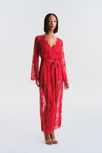 Penti Pirra Lace Red Dressing Gown - Privee Collection