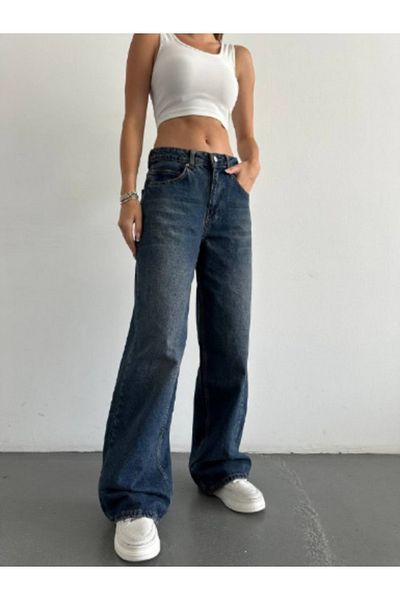 DK 49 JEANS Pantaloni largi de damă, cu talie înaltă, cu picioare largi, spălate