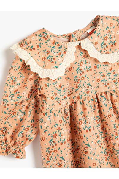 Koton Šaty s dlouhým rukávem a širokým dětským límcem vroubkované podrobné elastické manžety