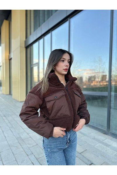 RHONES Мъхнато плюшено дамско палто с джобове за чанти