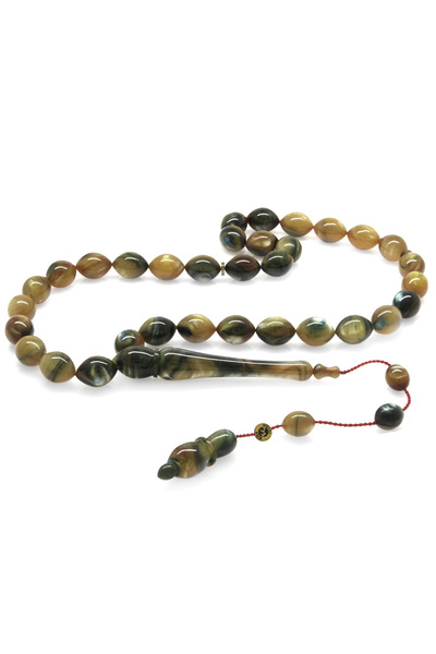 Tesbihane Συνοργανωμένες χάντρες προσευχής από καταλινίτη με περλέ πράσινο-μαύρο χρώμα