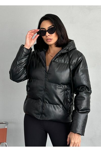 PERÇEM Puffer-Ledermantel für Damen mit Kapuze