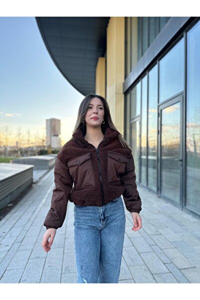 RHONES Мъхнато плюшено дамско палто с джобове за чанти