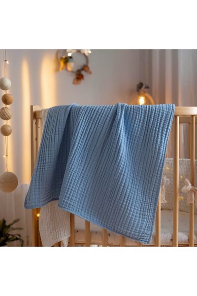Vita Cherie Set of 2 |   4 Layer Indigo Burlap Muslin Blanket (100X100) 2 Layer Shoulder Cloth (50X50)