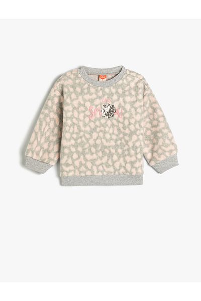Koton Polar Sweatshirt Long Sleeve Crew Neck Sequin and Embroidery Detailed