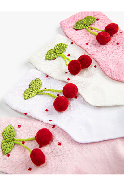 Koton Socks Cherry Applique Detailed Cotton Blend 3-Piece