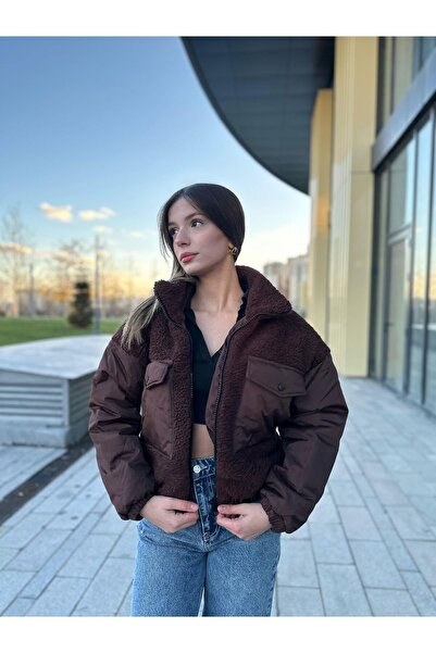 RHONES Мъхнато плюшено дамско палто с джобове за чанти