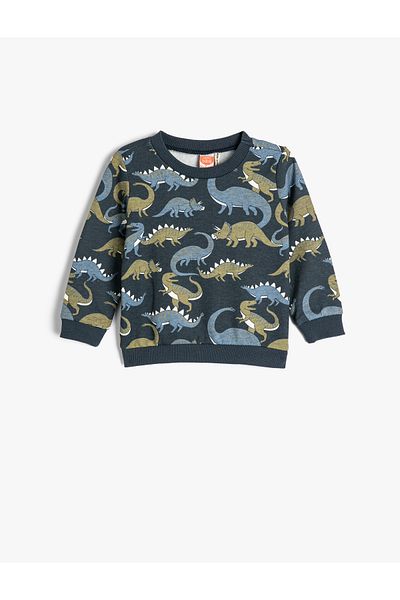 Koton Dinosaur Sweatshirt Crew Neck Long Sleeve Raised