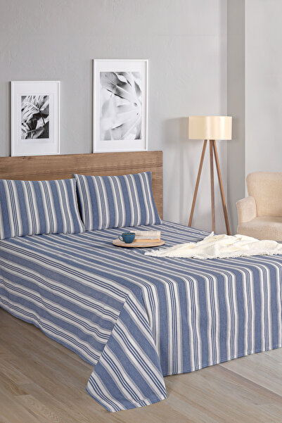 Eponj Home Navy Blue Double Soft Line Sport Striped Sheet and Pillowcase Set