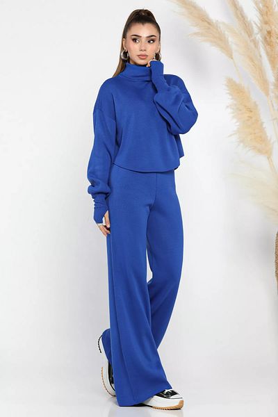 GÜLSELİ Sax Blue Crop Sweater Trousers Knitwear Double Set