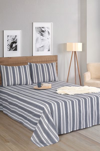 Eponj Home Single Soft Line Antracit - Set cearșaf și fețe de pernă cu dungi sport