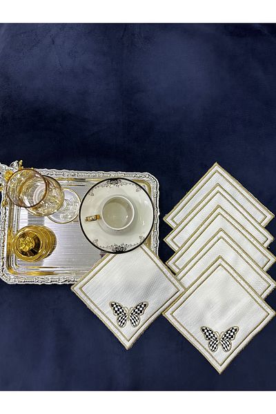 Home 6 Pieces of Embroidered Glazing Party Napkins - Presentation, Cocktail, Coffee Side and Coasters