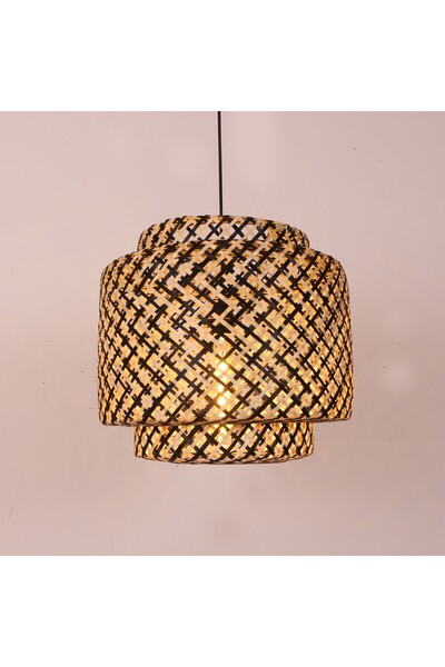 Mylamp Sitrus 40x37 cm. Siyah / Naturel Bambu Avize