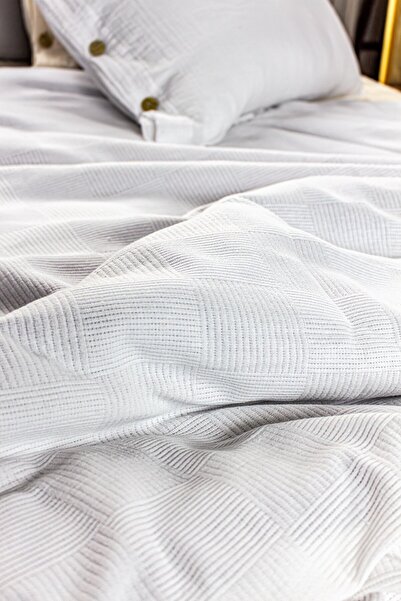 Cozy Nest Double Straw Patterned Bedspread Hotel Type Luxury White Pike200X220Cm