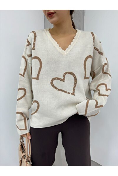 Modamorfo Pletený svetr s výstřihem do V - Stone