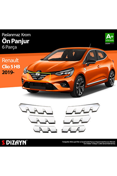 S Dizayn Renault Clio 5 Krom Ön Alt Panjur 6 Prç. 2019 2020 2021 2022 2023
