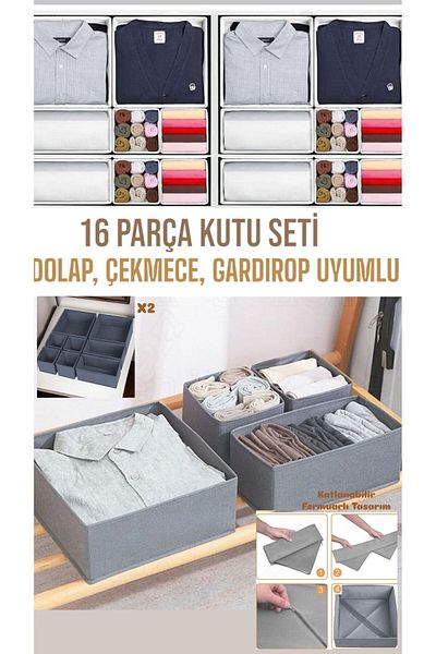 Bayev Coco 16 τεμαχίων Anthracite Συρτάρι Organizer Πετσέτες Κάλτσες Σετ κουτί αποθήκευσης σουτιέν