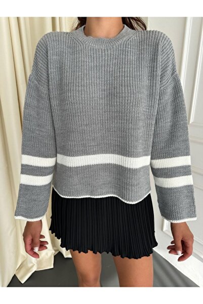 Modamorfo Pulover tricotat cu nasturi pe laterale -gri