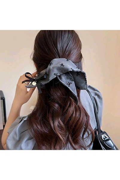 REBORN DESIGN Minimal Fiyonk Desenli Dantel Detaylı Gri Renk Büzgülü Kare Sim...