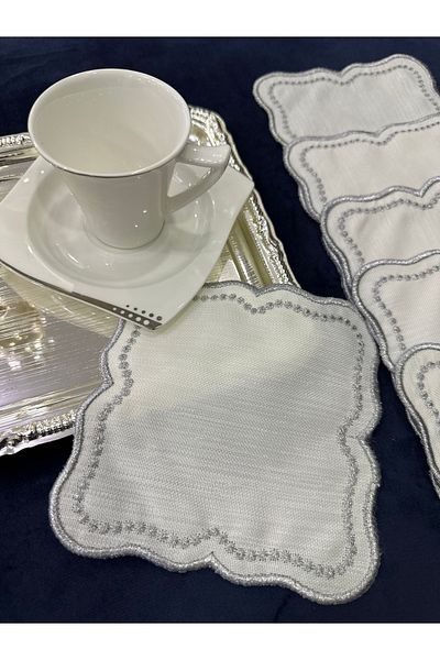 Home 6 Pieces of Embroidered Glazing Party Napkins - Presentation, Cocktail, Coffee Side and Coasters