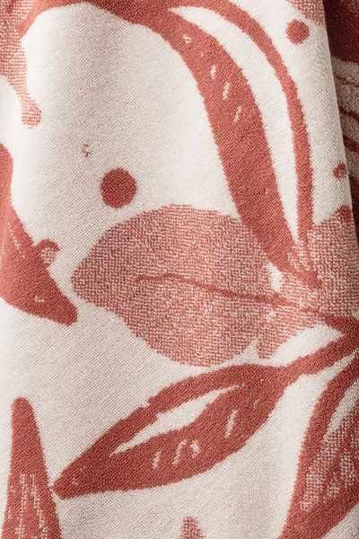 Sevim Leaf Pattern Bath Towel - High Water Absorbent and Soft, 100% Cotton-Tile, 90X150Cm
