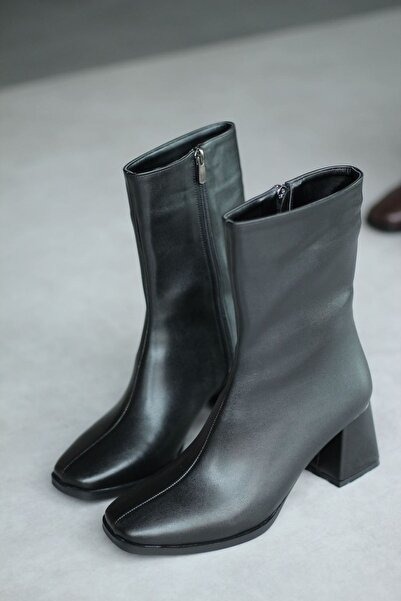 Mida Shoes Msk-032 Siyah Deri Topuklu Kadın Bot