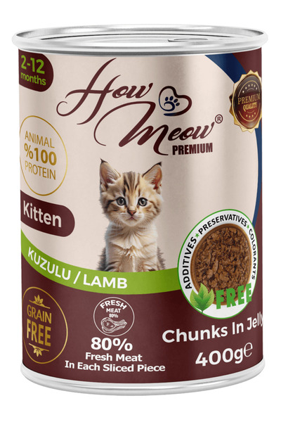 My Food HOW MEOW 12 ADET JÖLELİ PARÇA ETLİ YAVRU KEDİ YAŞ MAMASI KUZULU 400 GRAM