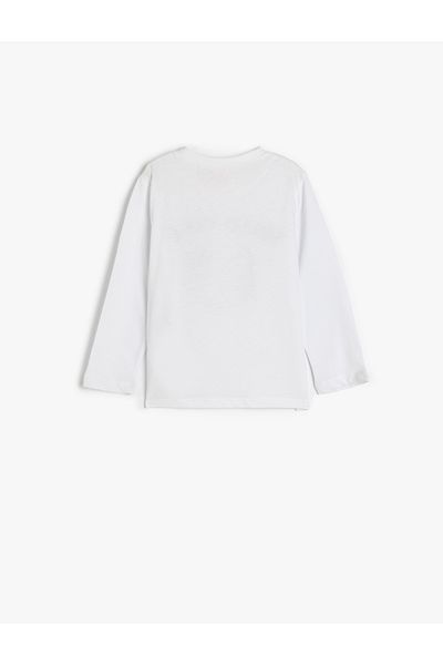Koton Cotton Cat Printed Crew Neck Long Sleeve T-Shirt