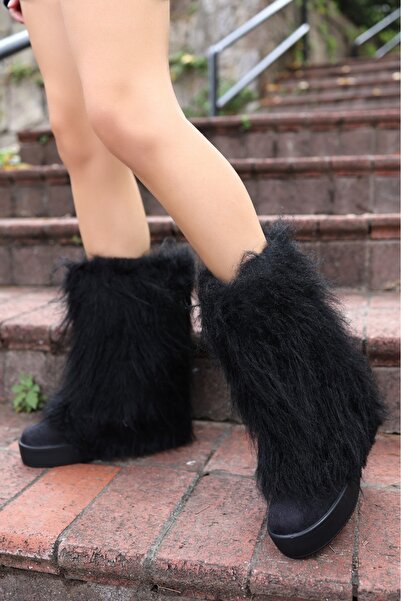 Prestij Yüksek Taban Tüylü Siyah Kadın Bot