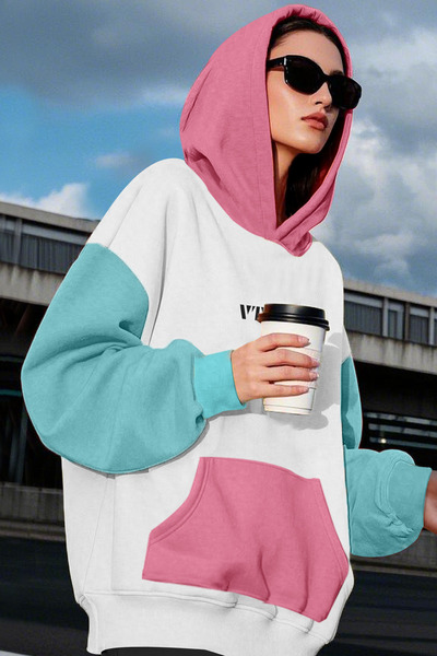 Vatkalimon Біло-бірюзово-рожева толстовка з капюшоном