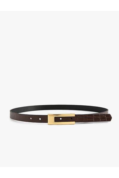 Koton Faux Leather Belt - Crocodile Look, Metal Buckle Detail